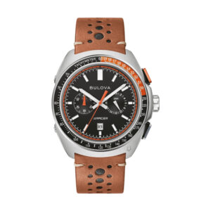 Racer Chronograph, czarna tarcza na brązowym skórzanym pasku